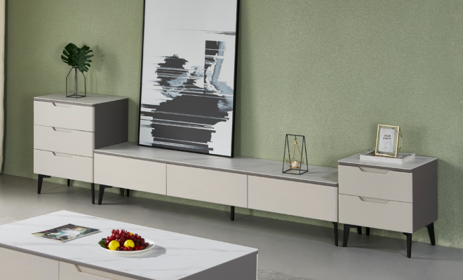 Wall unit TV stand TV cabinet Lowboard Luxury Wood Modern Gray Living room