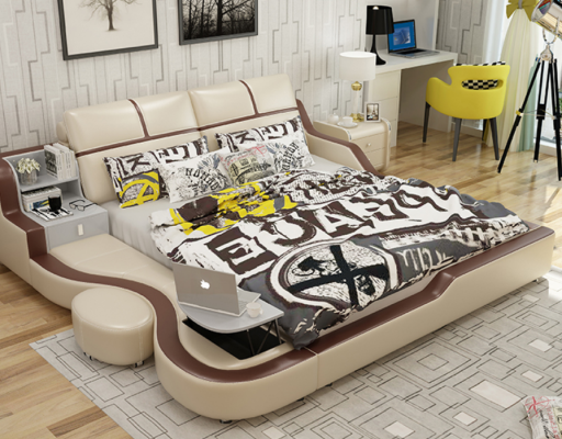 Multifunction s Bed Luxury Design Beige Beds Double Shelf 180x200cm