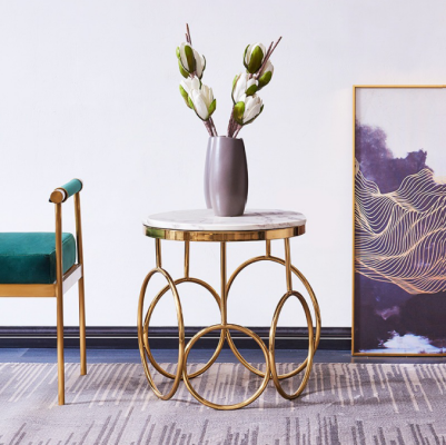 Side table Table Beistell Designer Furniture Gold Round stainless steel Table