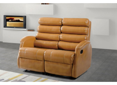 Modern Two-seater Couch Imitation leather Design Sofa Seat Living room Furniture Brown