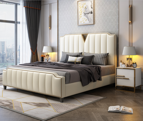 Double bed Bedroom Beds Luxury Double Bed Beige Furnishings Furniture