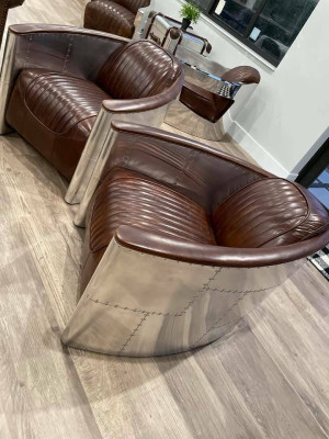 Aviator Sofa Armchair Couch club Lounge Airplane Retro Genuine leather Vintage Aluminum