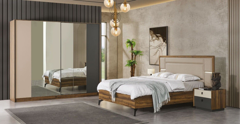 Bed Bedside table Wardrobe 4 pcs Bedroom Set Design Modern Luxury