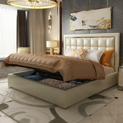 Bed Upholstery Design Luxury Double Beds Gray 180x200cm Sleep Room Leather Hotel