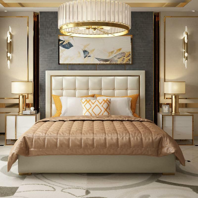 Bed Upholstery Design Luxury Double Beds Gray 180x200cm Sleep Room Leather Hotel