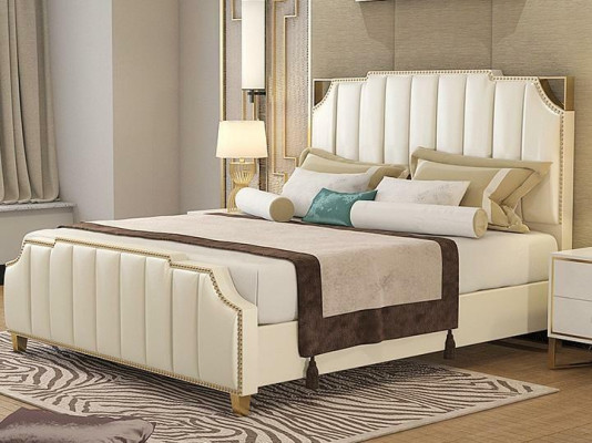 Design Double bed Bed Hotel Luxury Bedroom 180x200cm Leather Beds Upholstery