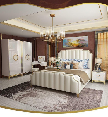Design Double bed Bed Hotel Luxury Bedroom 180x200cm Leather Beds Upholstery