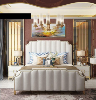 Design Double bed Bed Hotel Luxury Bedroom 180x200cm Leather Beds Upholstery