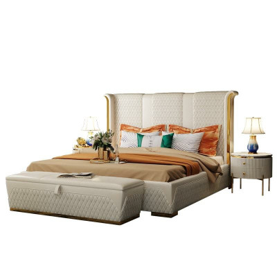 Double bed Classic s Bed Designer Upholstery Beds Frame Textile Leather White