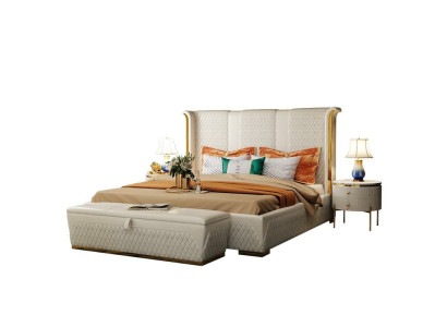 Double bed Classic s Bed Designer Upholstery Beds Frame Textile Leather White