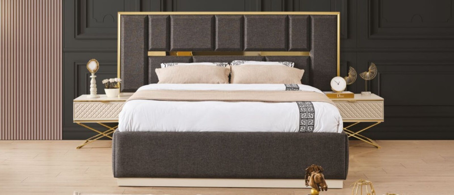 Elegant Bedroom Set from 3-piece modern luxurious furniture beige colors