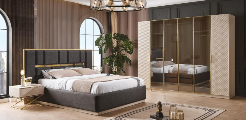 Luxurious 4-piece bedroom set bed 2x bedside tables and wardrobe
