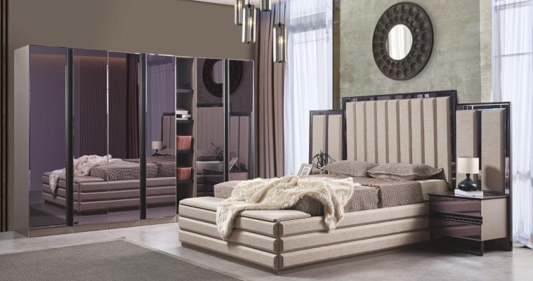 Modern Bedroom Set Bed 2x Bedside tables Clothes cabinet Wooden furniture new