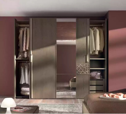 Bedroom Bed 2x Bedside table Design 6pcs. Complete set brown 6 pieces