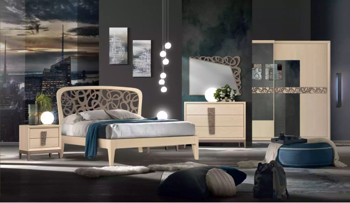 Bedroom Set Bed 2x Bedside tables Design Furniture new 3tlg Modern Wood