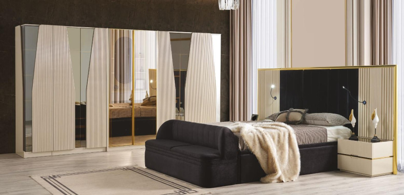 Bedroom Set Complete's Room Wood Bed Bedside tables Furniture Wardrobe 5pcs.