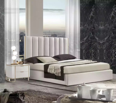 Bedroom Set Luxury Bed 2x Bedside tables Design new White 3pcs Modern