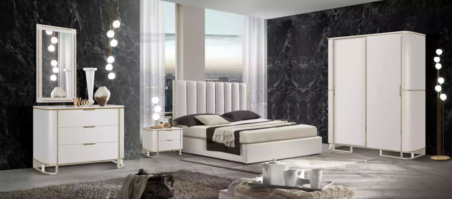 Bedroom Set Luxury Bed 2x Bedside tables Design new White 3pcs Modern