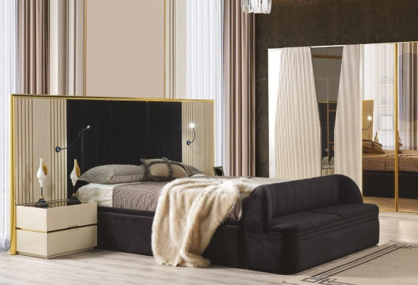 Bedroom Set of 4-piece luxurious Wood Furniture Elegant Wardrobe Bedside table Stool