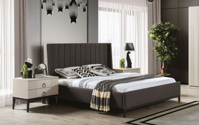 Stylish Bedroom Set Bed and 2x Bedside tables Luxury Furniture 3-piece Gray