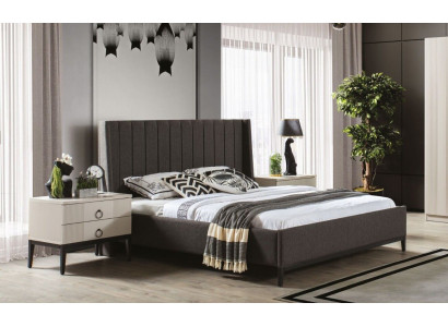 Stylish Bedroom Set Bed and 2x Bedside tables Luxury Furniture 3-piece Gray