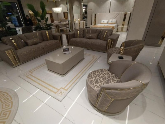 Sofa set 3+3+1+1 Seater + Coffee table + Wall unit Modern Textile Complete new