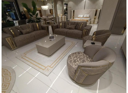 Sofa set Set Complete Modern 3+3+1+1 Seater + Coffee table Textile Couch Wood