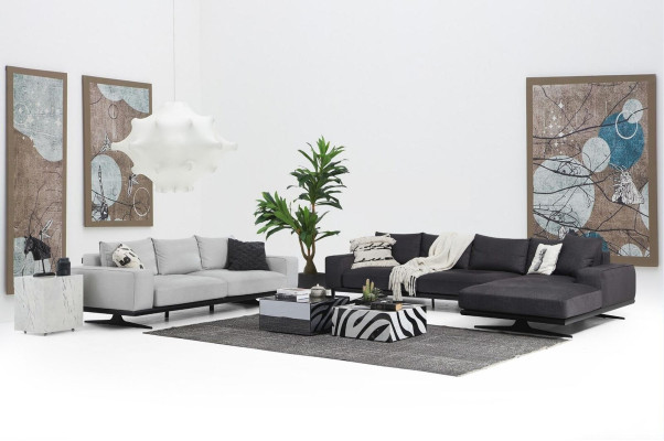 Sofa set Corner sofa L-shape Two-seater Seater Armchair Fabric Gray 3-piece