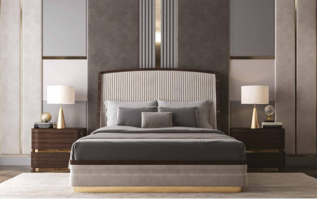 Luxury Bedroom Set 3-piece Bed 2x Bedside table Modern Design Beds