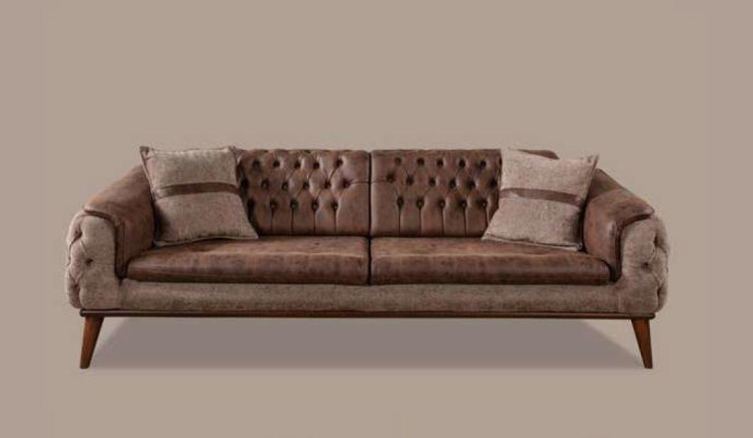 Sofa set Brown Luxury Sofas Armchair 3+3+1 Seater Chesterfield Design