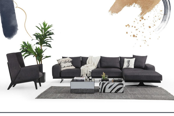 Corner sofa L-shape Armchair Sofa Living room Gray Modern Fabric Sofas Seater
