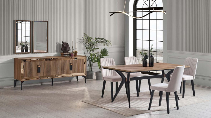 Dining room Luxury Dining set Dining table Set 10pcs Dining room Brown Wood