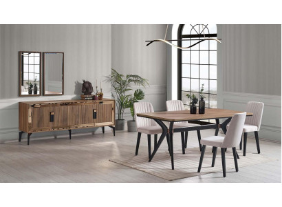 Dining room Luxury Dining set Dining table Set 10pcs Dining room Brown Wood