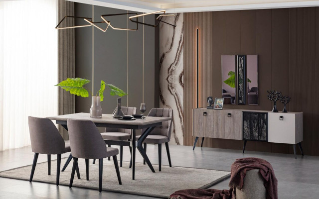 Dining set dinette Dining table Chairs Wood Gray Dining room 9-piece sideboard
