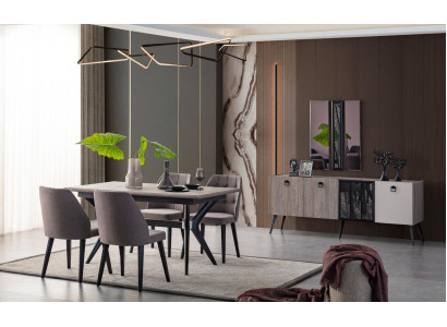 Dining set dinette Dining table Chairs Wood Gray Dining room 9-piece sideboard