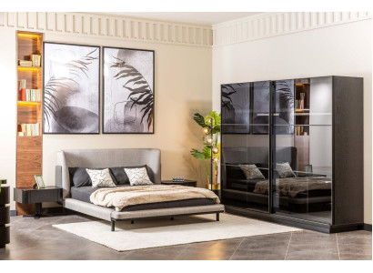 Modern Bedroom Set Designer Double bed x2 Bedside tables Glass cabinet