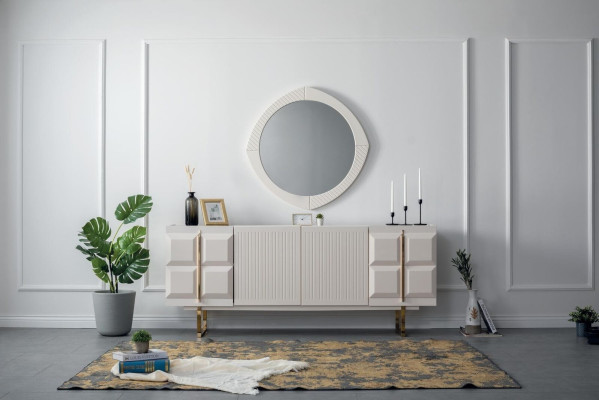 White Living room Wooden Furniture Designer Sideboard Wardrobe Luxurious Mirror