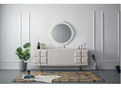 White Living room Wooden Furniture Designer Sideboard Wardrobe Luxurious Mirror