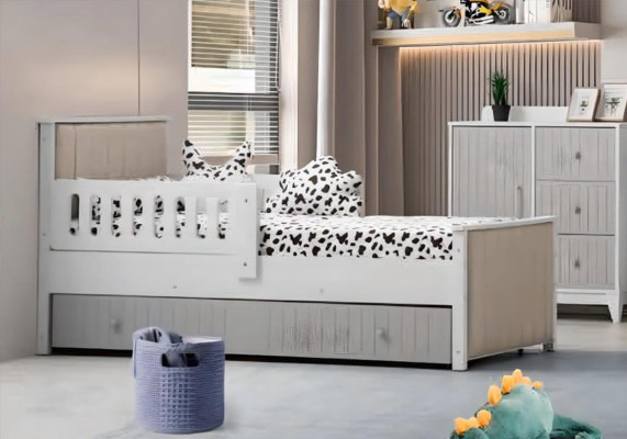 Practical children's bed gray color for sweet hours of sleep. Luxurious