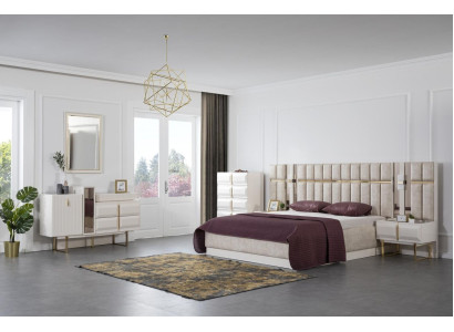 White Bedroom Furniture stainless steel Double bed 2x Bedside tables Console