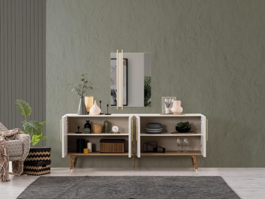Sideboard Suite Sideboard with Mirror Chests of drawers Dining room Wood White