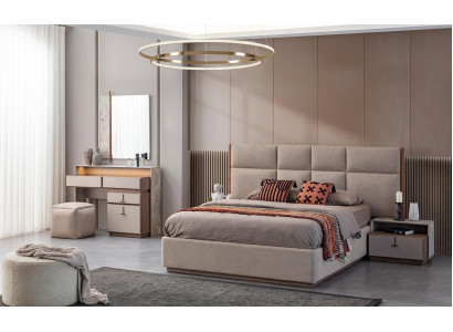 Luxury bedroom furniture Double bed Bedside tables Gray 6-piece Wardrobe Bed