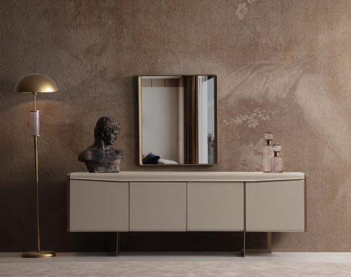 Beige Dining room Sideboard Rectangular Mirror Stylish wooden furniture 2 pieces