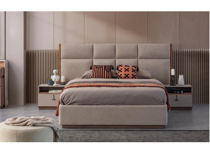 Double bed Bedroom Bed Bedside tables Gray Set 3-piece bed base