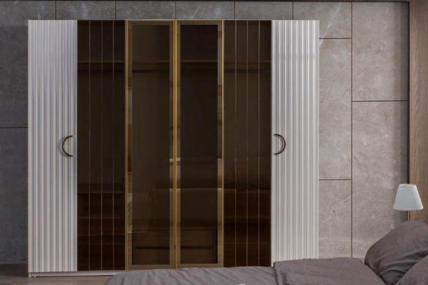 Modern Light Gray Wardrobe Bedroom Elegant Glass Cabinets Wardrobe