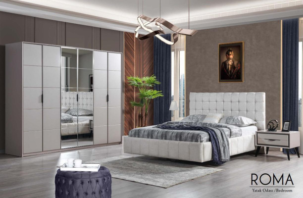 White Bedroom Suite Luxury Furniture Upholstery Bed Wood Wardrobe