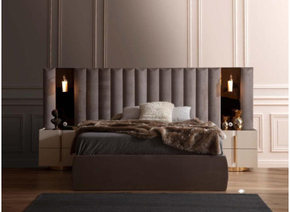 Brown Bedroom Set Designer Double bed White 2x Bedside tables 3-piece
