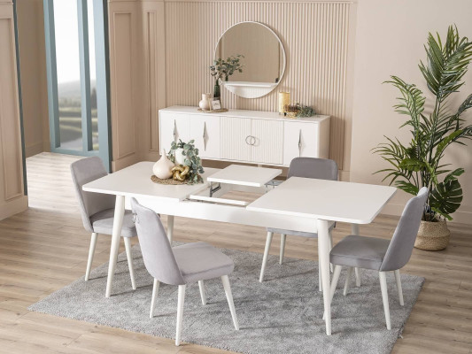 Dining set Suite Dining room Dining table set 9-piece dining area White Wood Big