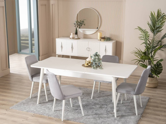 Dining set Suite Dining room Dining table set 9-piece dining area White Wood Big