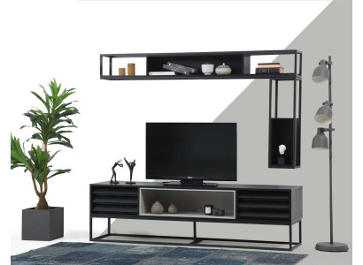 Wall unit TV-cabinet Lowboard Shelves TV Stand Set Wood Modern Black Design